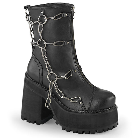 DemoniaCult Bottes de cheville des femmes ASSAULT-66 Cuir végétalien BLK