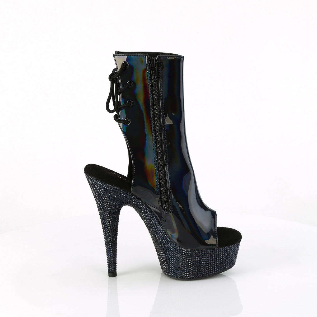 Pleaser Ankle Boots BEJEWELED-1018DM-6 Blk Holo Pat/Midnight Blk RS