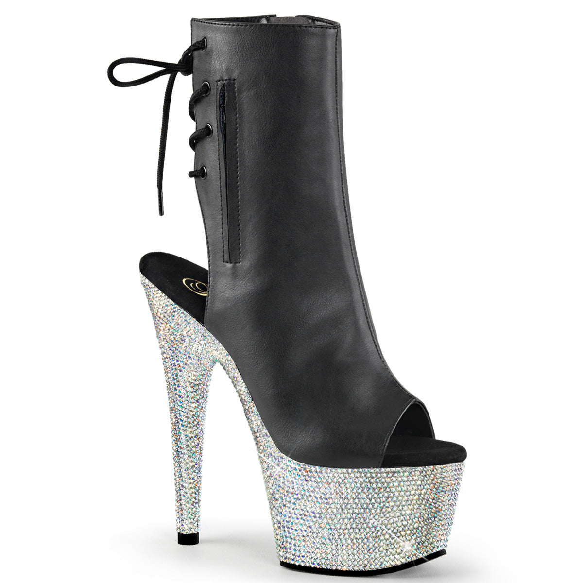 Pleaser Bottines pour femmes BEJEWELED-1018DM-7 BLK FAUX CUIR / SLV MULTI RS