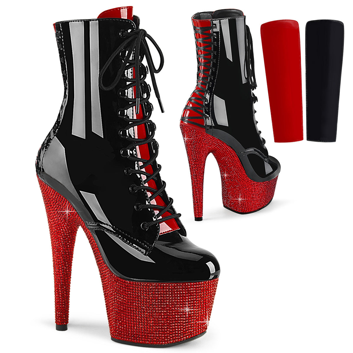 Pleaser Bottines BEJEWELED-1020FH-7 BLK-RED PAT / RE