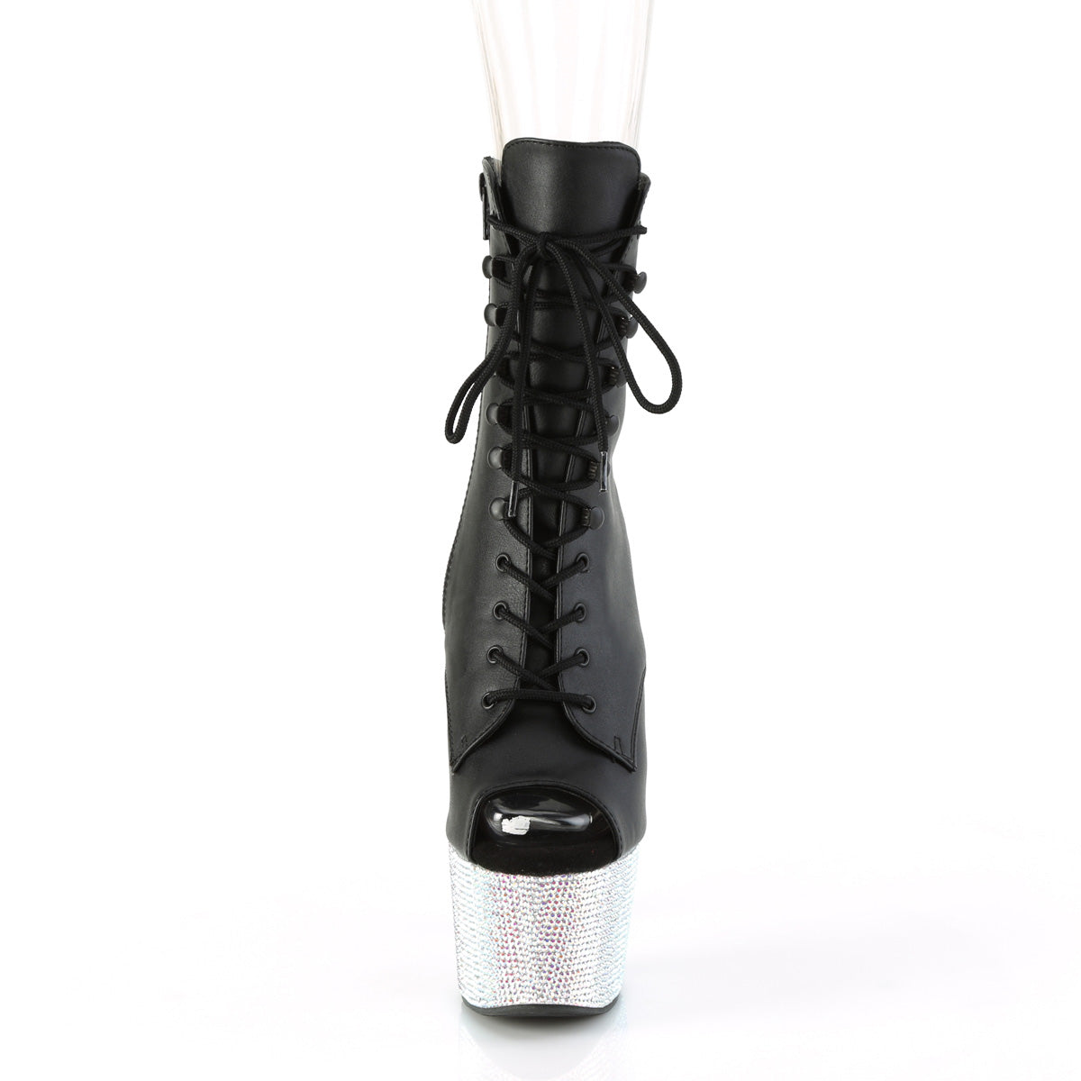Pleaser Ankle Boots BEJEWELED-1021-7 Blk Faux Leather/Slv AB RS