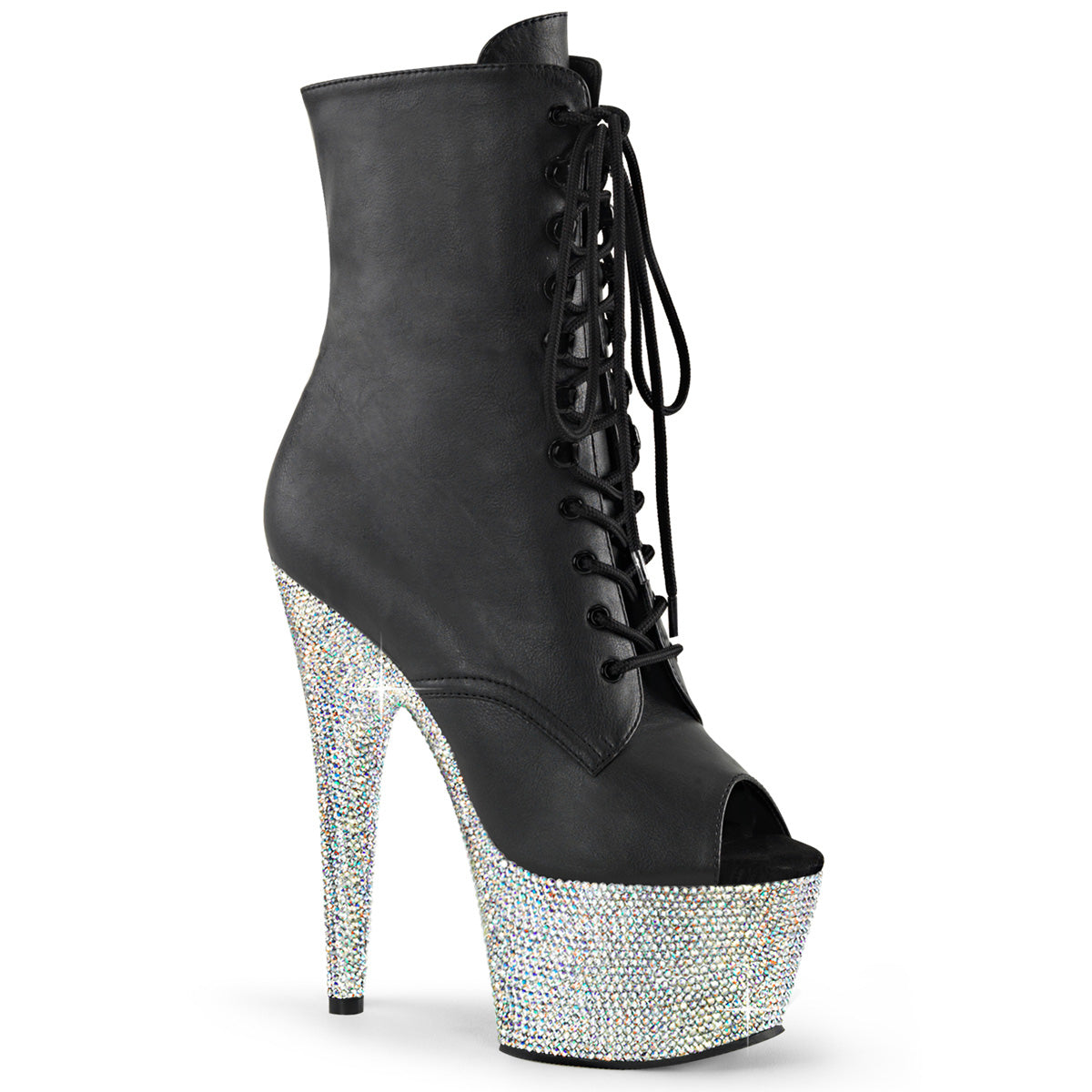 Pleaser Ankle Boots BEJEWELED-1021-7 Blk Faux Leather/Slv AB RS