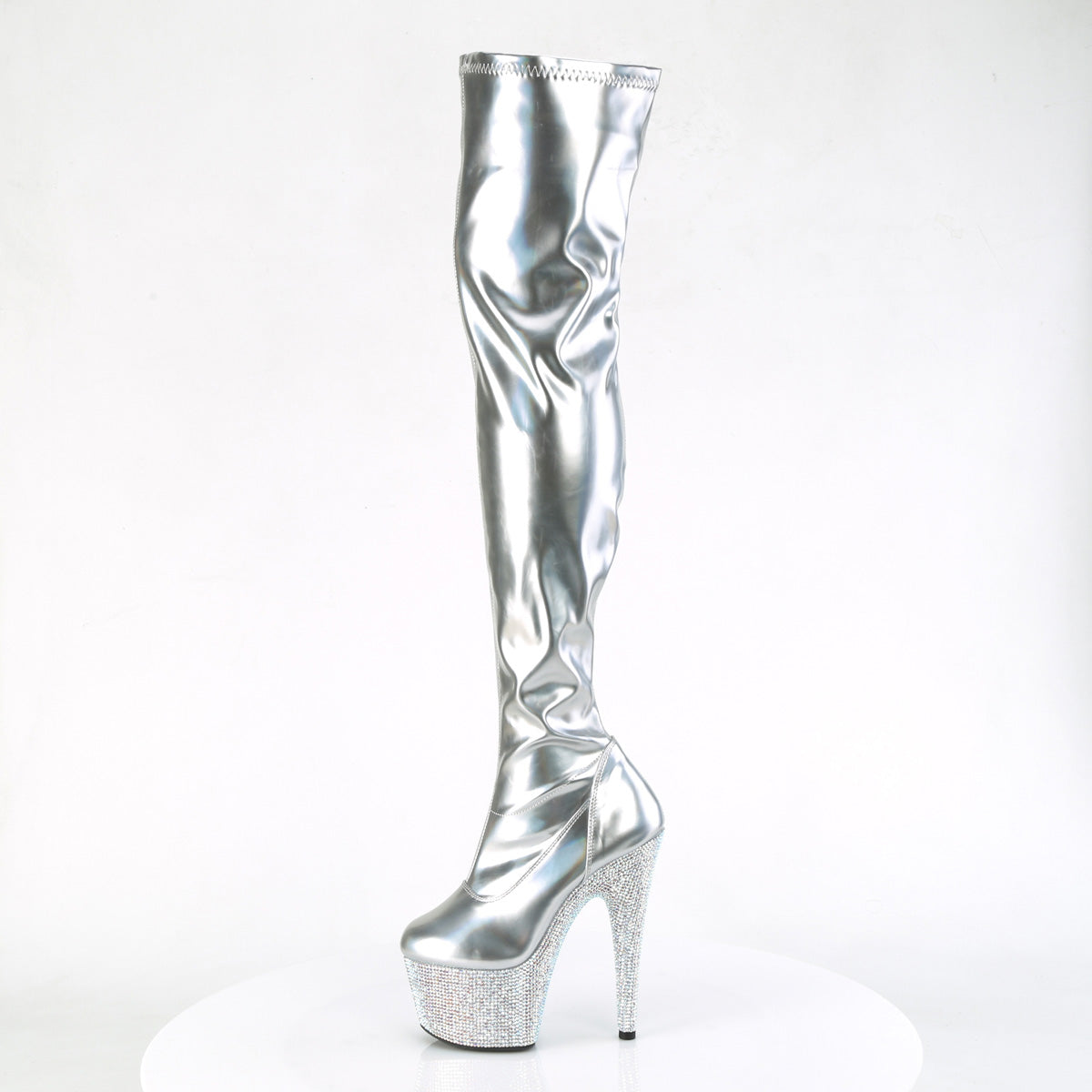 Pleaser Boots BEJEWELED-3000-7 Slv Str Holo Pat/Slv AB RS