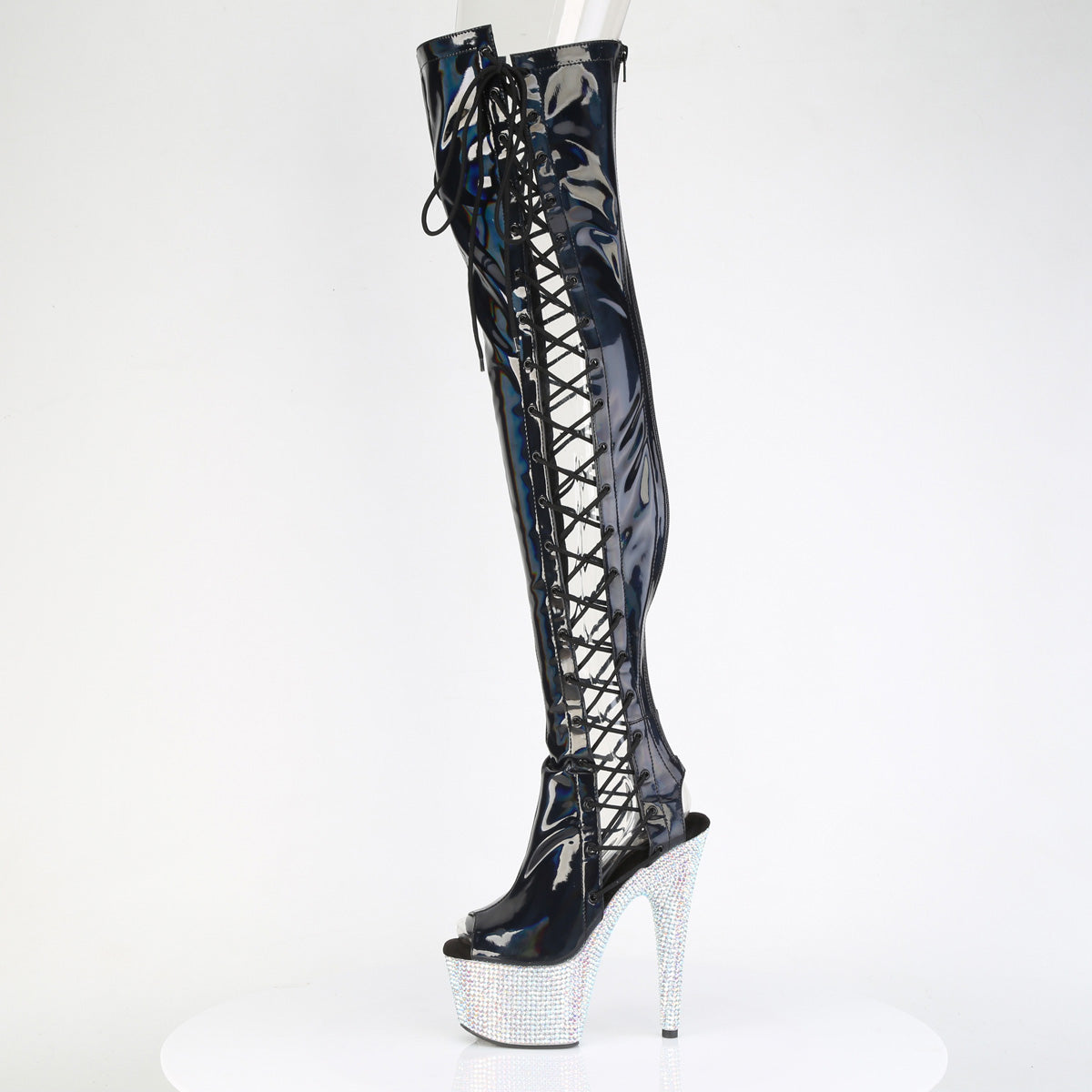 Pleaser Women's Platform Shoes BEJEWELED-3052HG-7 Blk Holo Pat/Slv Multi RS