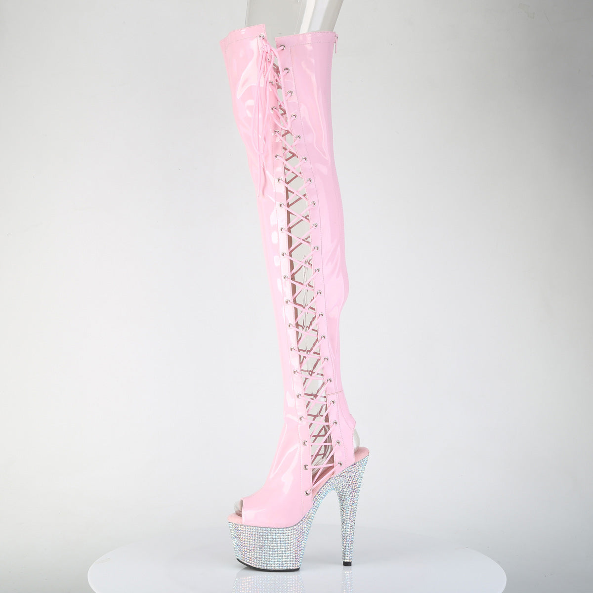 Pleaser Women's Platform Shoes BEJEWELED-3052HG-7 B. Pink Holo Pat/Slv AB RS