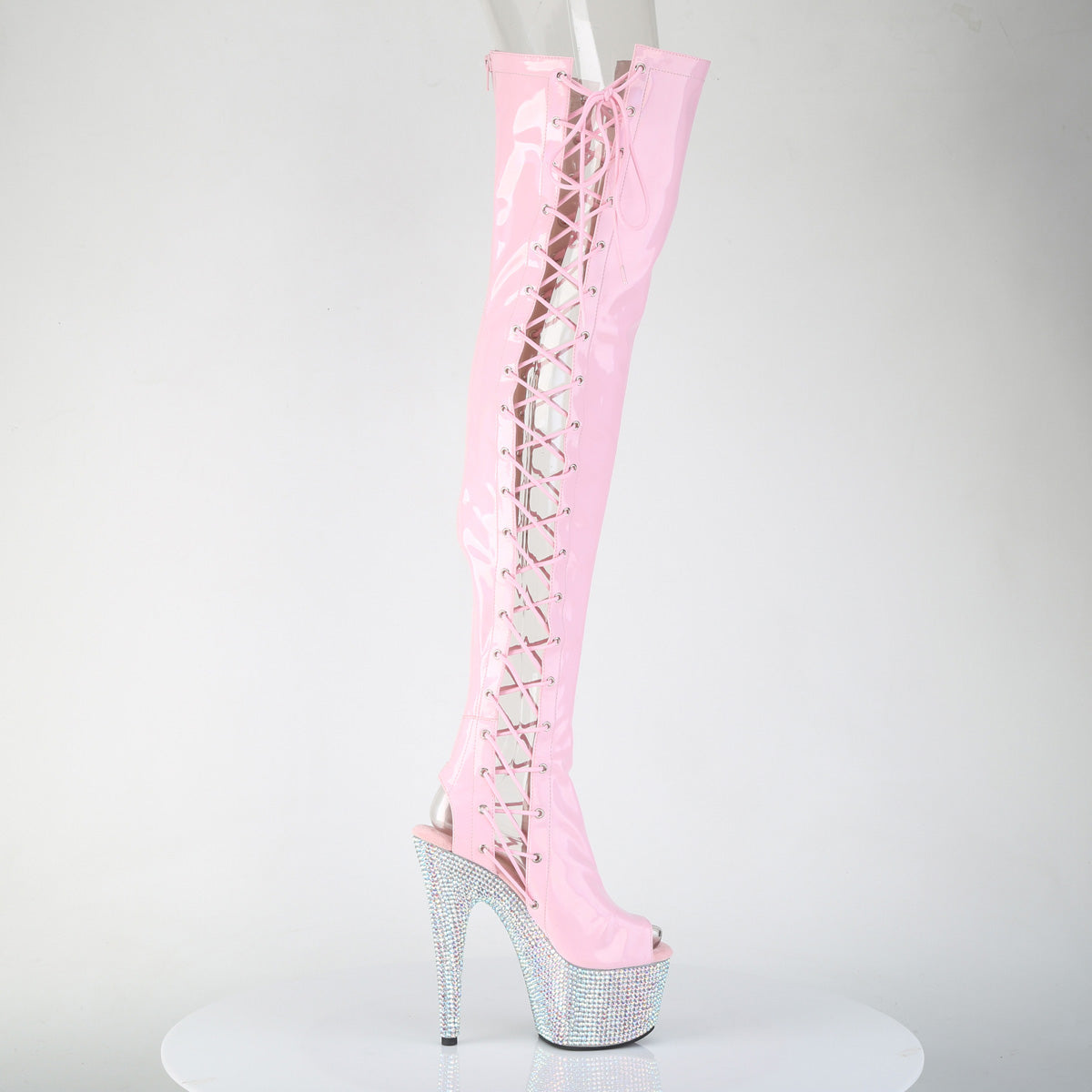 Pleaser Women's Platform Shoes BEJEWELED-3052HG-7 B. Pink Holo Pat/Slv AB RS