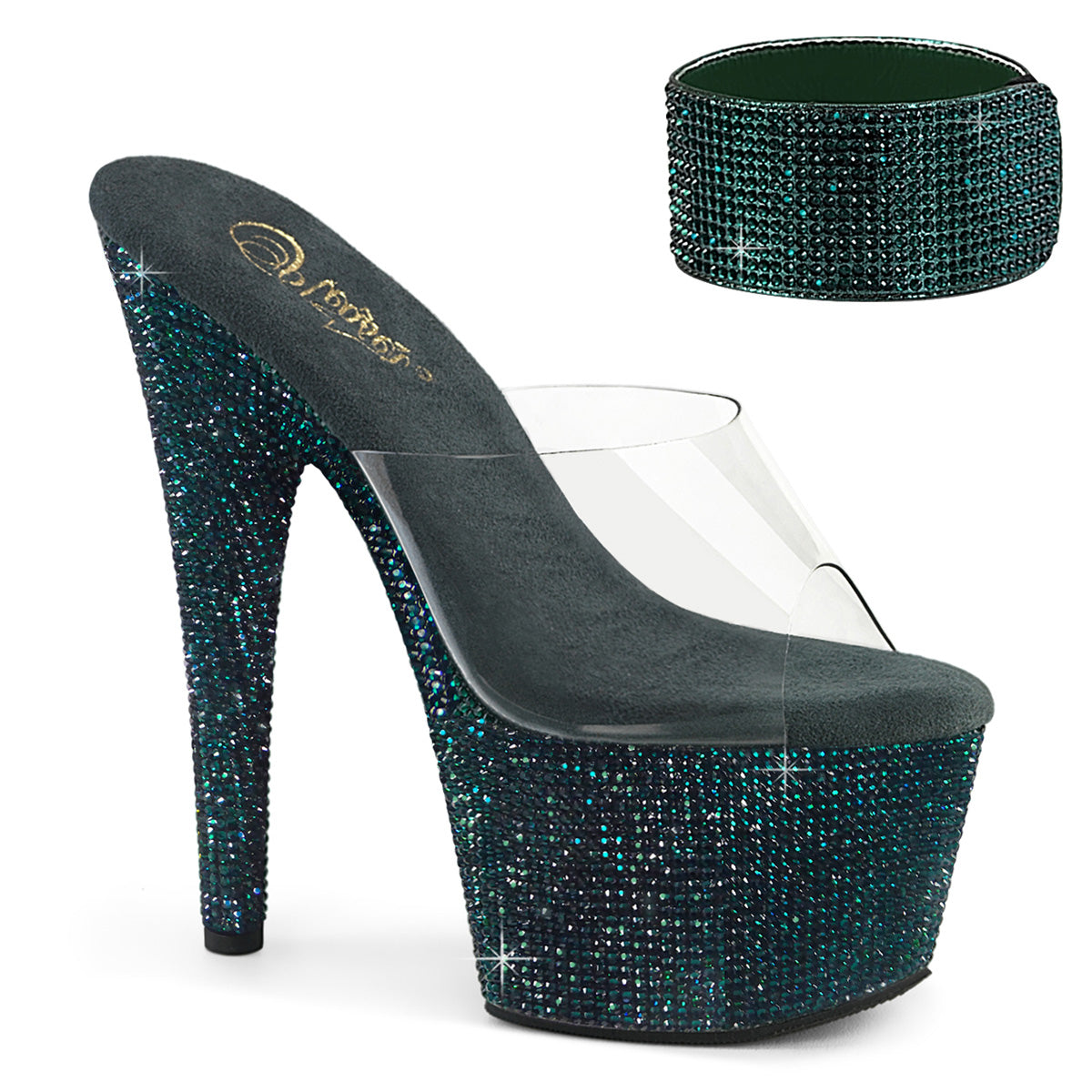 Pleaser Women's Platform Shoes BEJEWELED-712RS Clr/Emerald Green RS