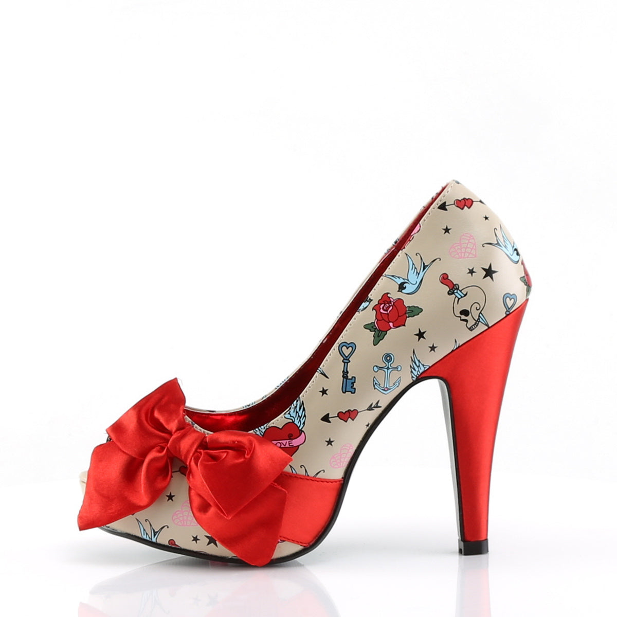 Pin Up Couture Aux femmes BETTIE-13 Satin Pu-Red à la crème (imprimé de tatouage)