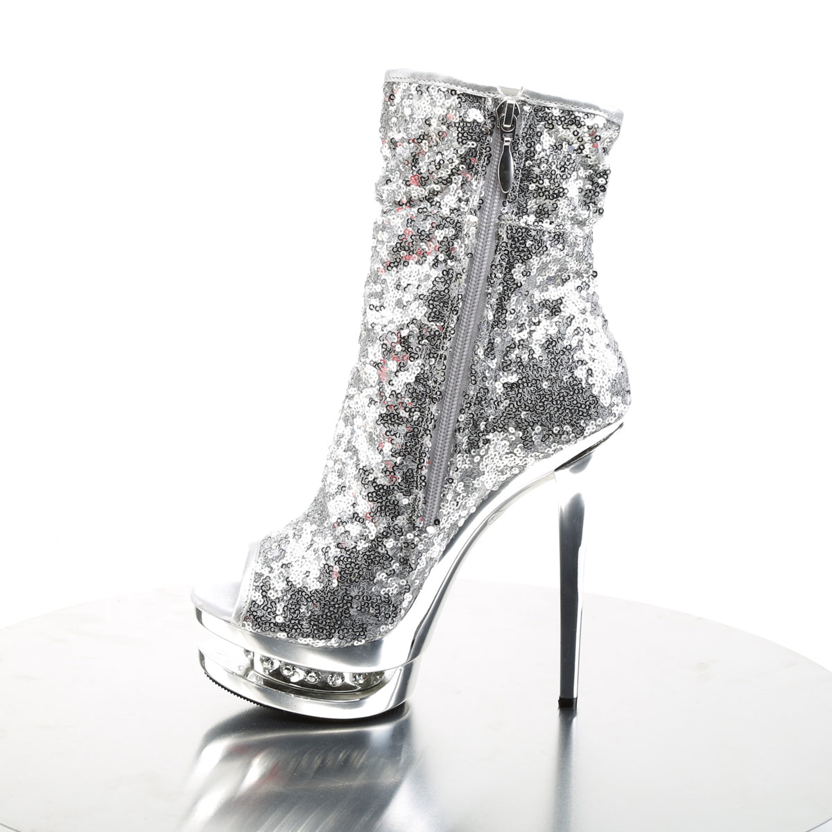 Pleaser Bottines pour femmes BLONDIE-R-1008 SLV Sequins / SLV Chrome