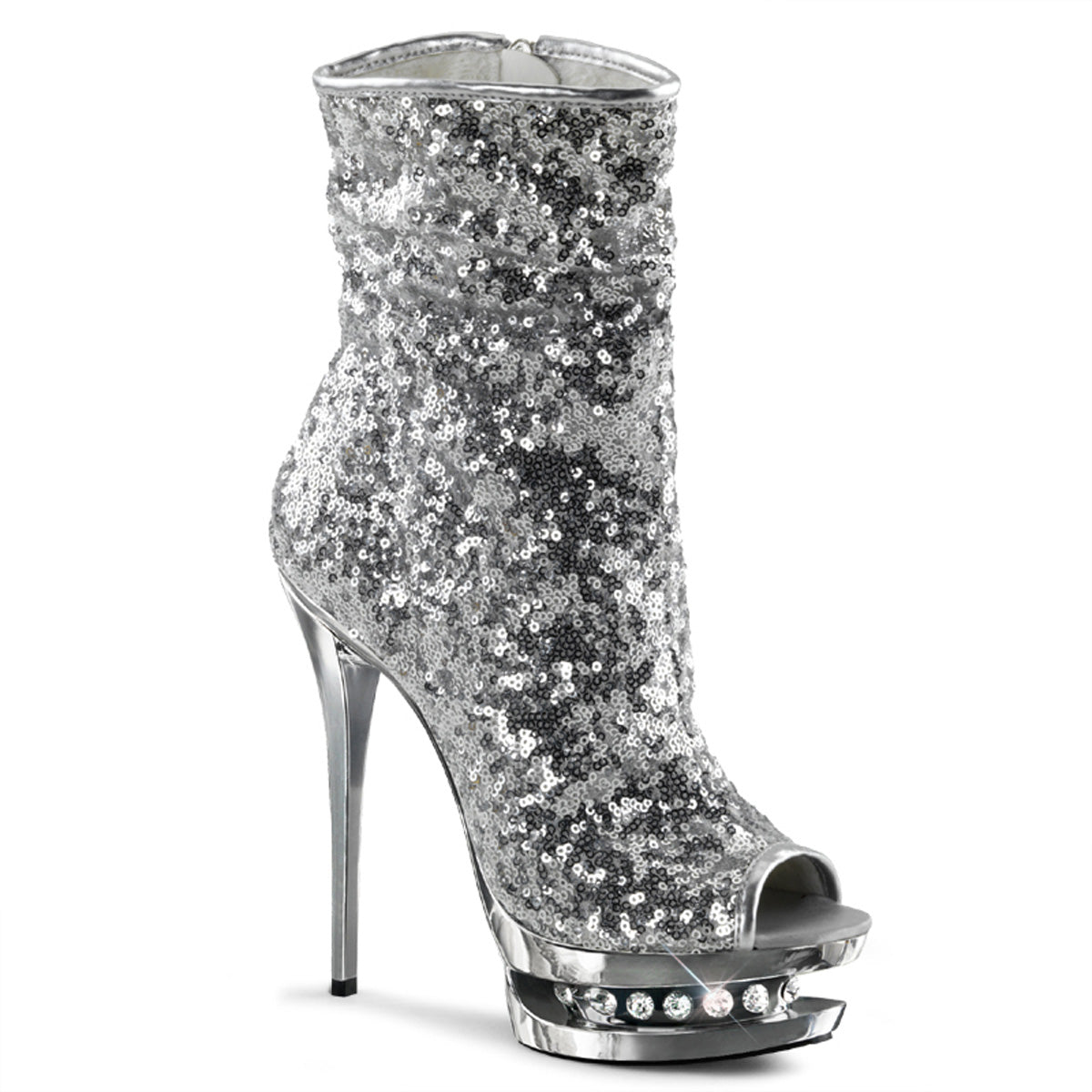 Pleaser Bottines pour femmes BLONDIE-R-1008 SLV Sequins / SLV Chrome