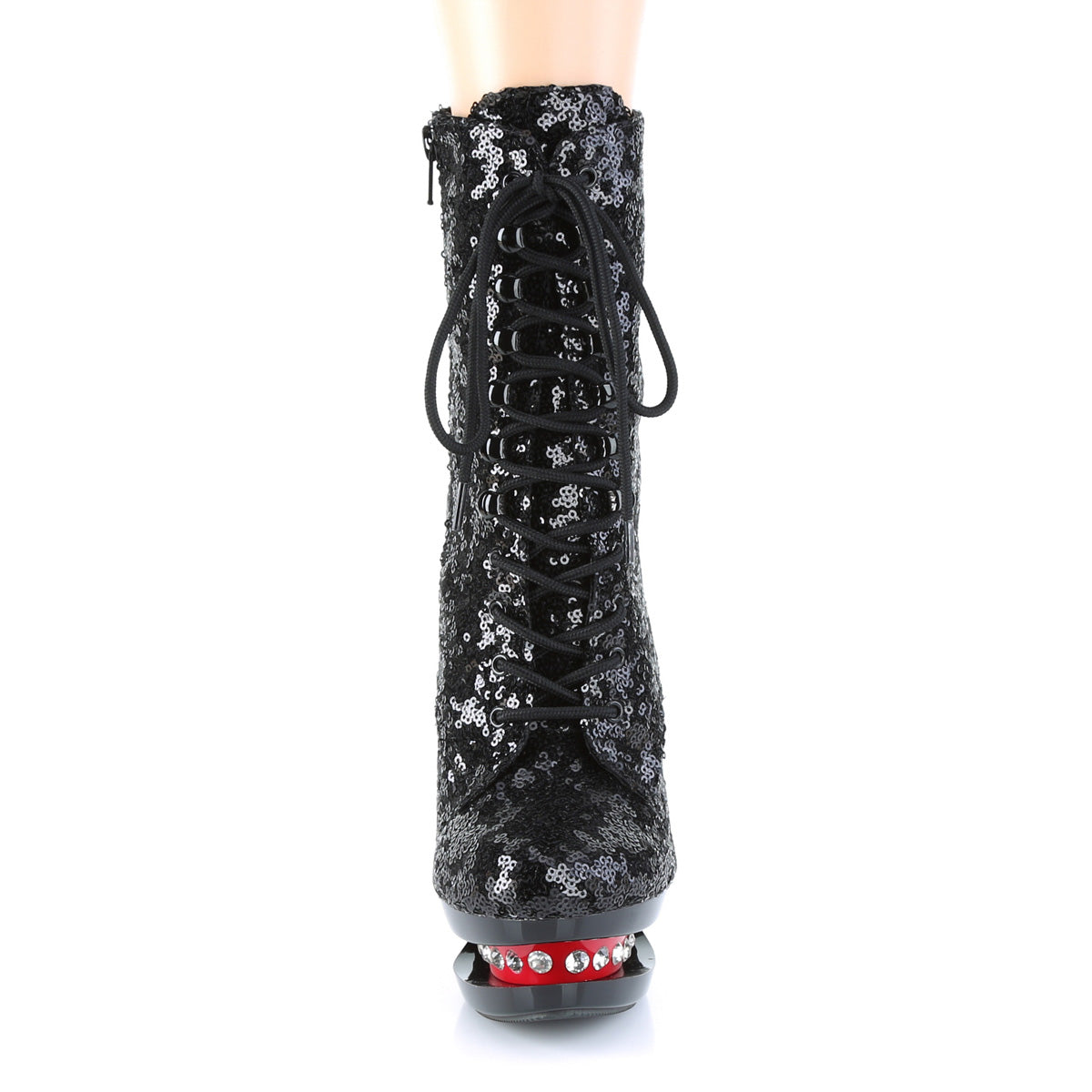 Pleaser Womens Ankle Boots BLONDIE-R-1020 Blk Sequins/Blk-Red