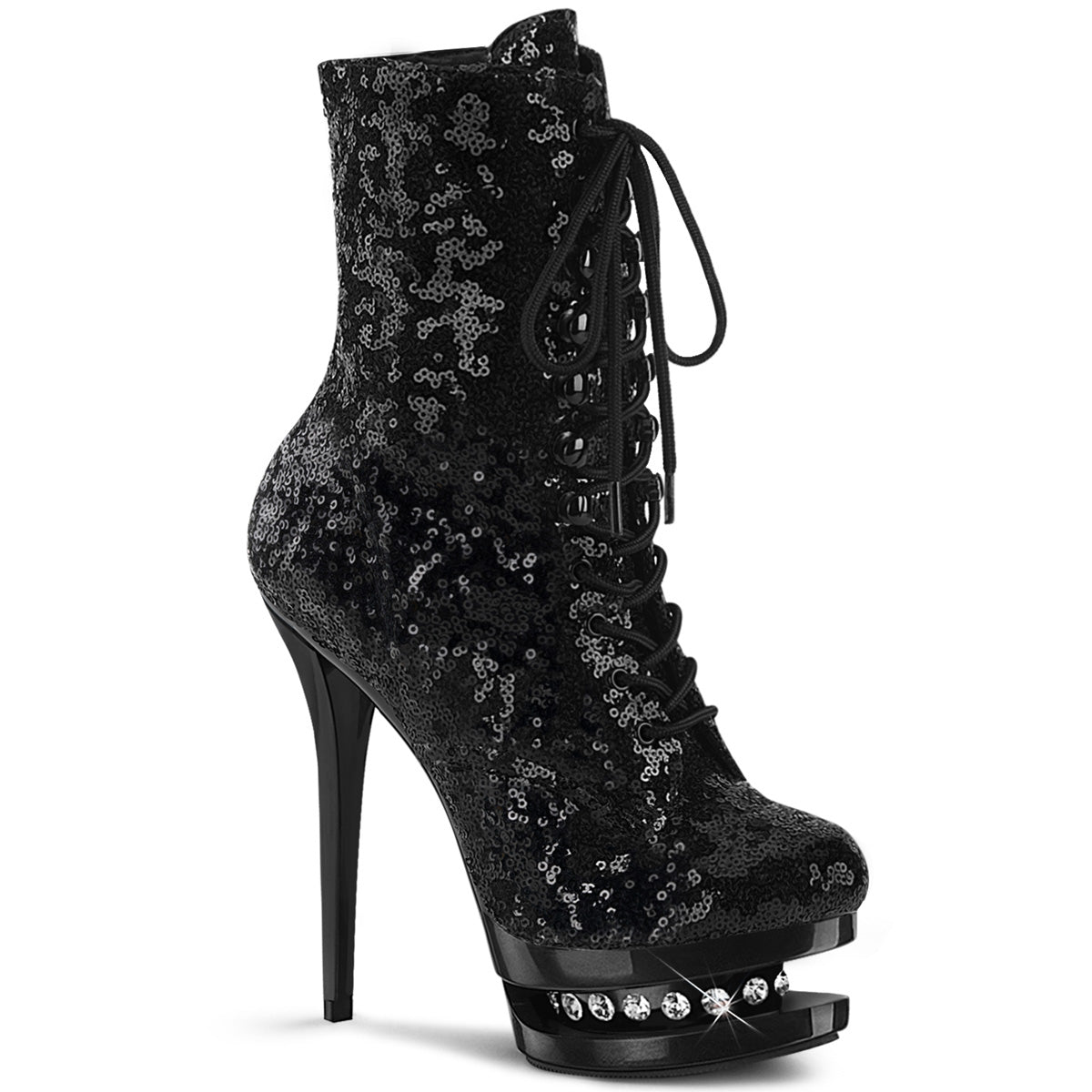 Pleaser Bottines pour femmes BLONDIE-R-1020 Blk Sequins / Blk