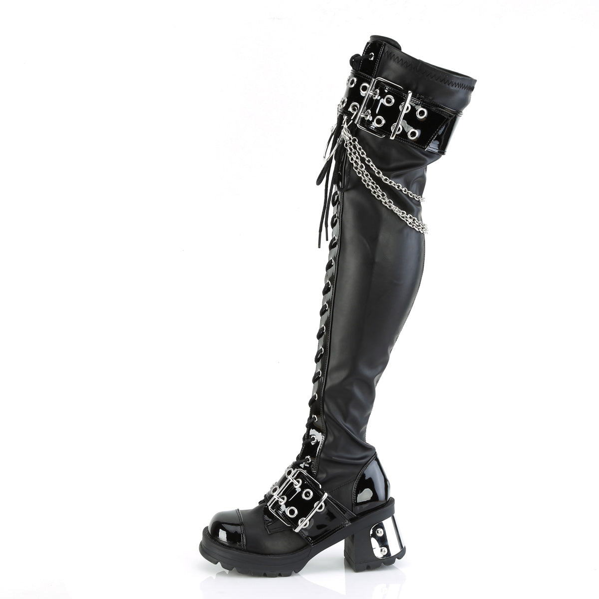 DemoniaCult Bottes BRATTY-304 Cuir végétalien BLK Stretch