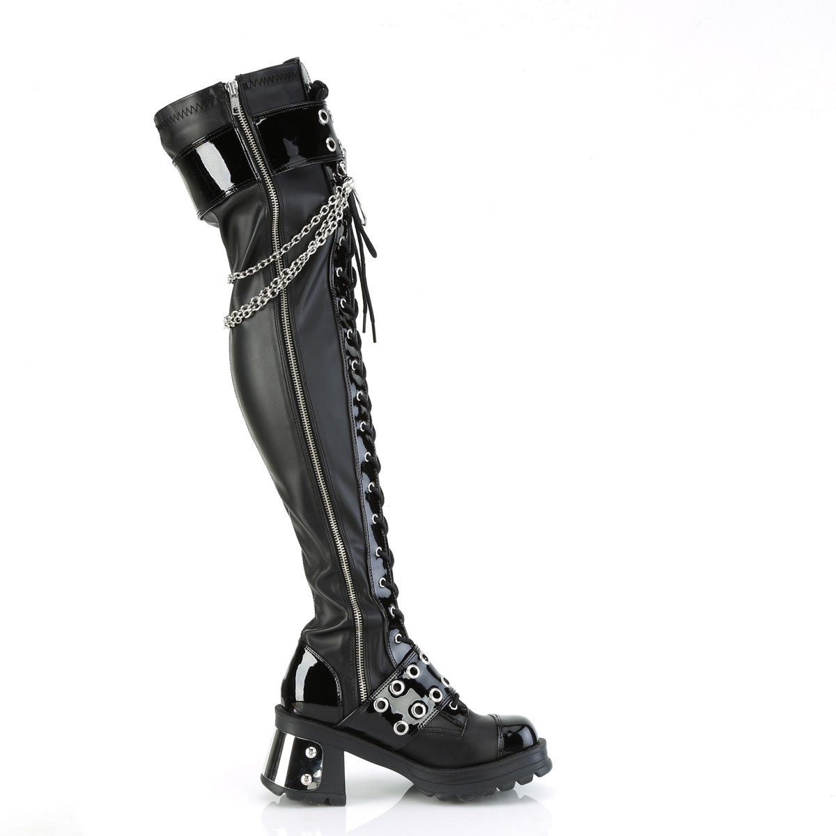 DemoniaCult Bottes BRATTY-304 Cuir végétalien BLK Stretch