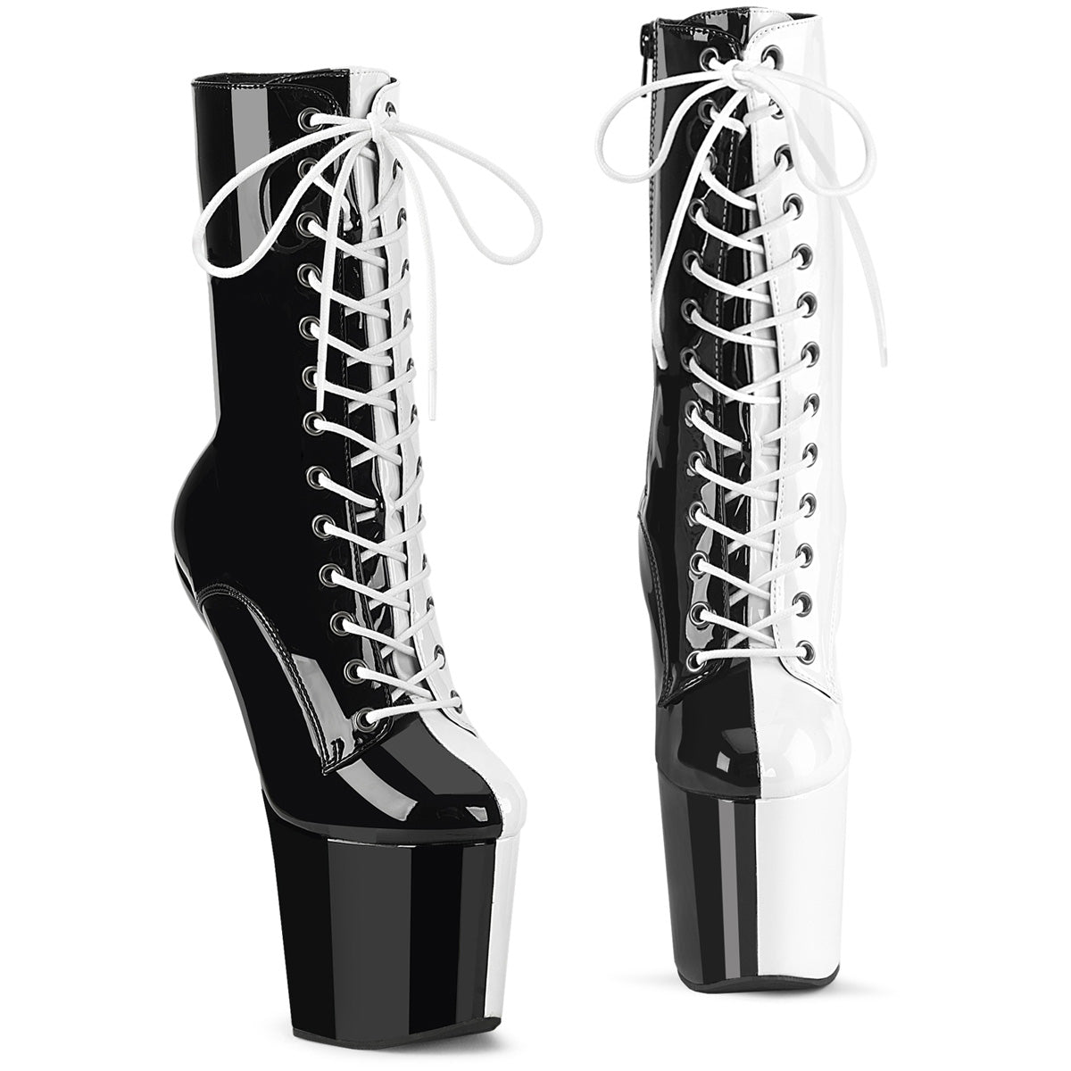 Pleaser Ankle Boots CRAZE-1040TT Blk-Wht Pat/Blk-Wht