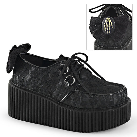 DemoniaCult Chaussure basse des femmes CREEPER-212 Blk Vegan en cuir-lace