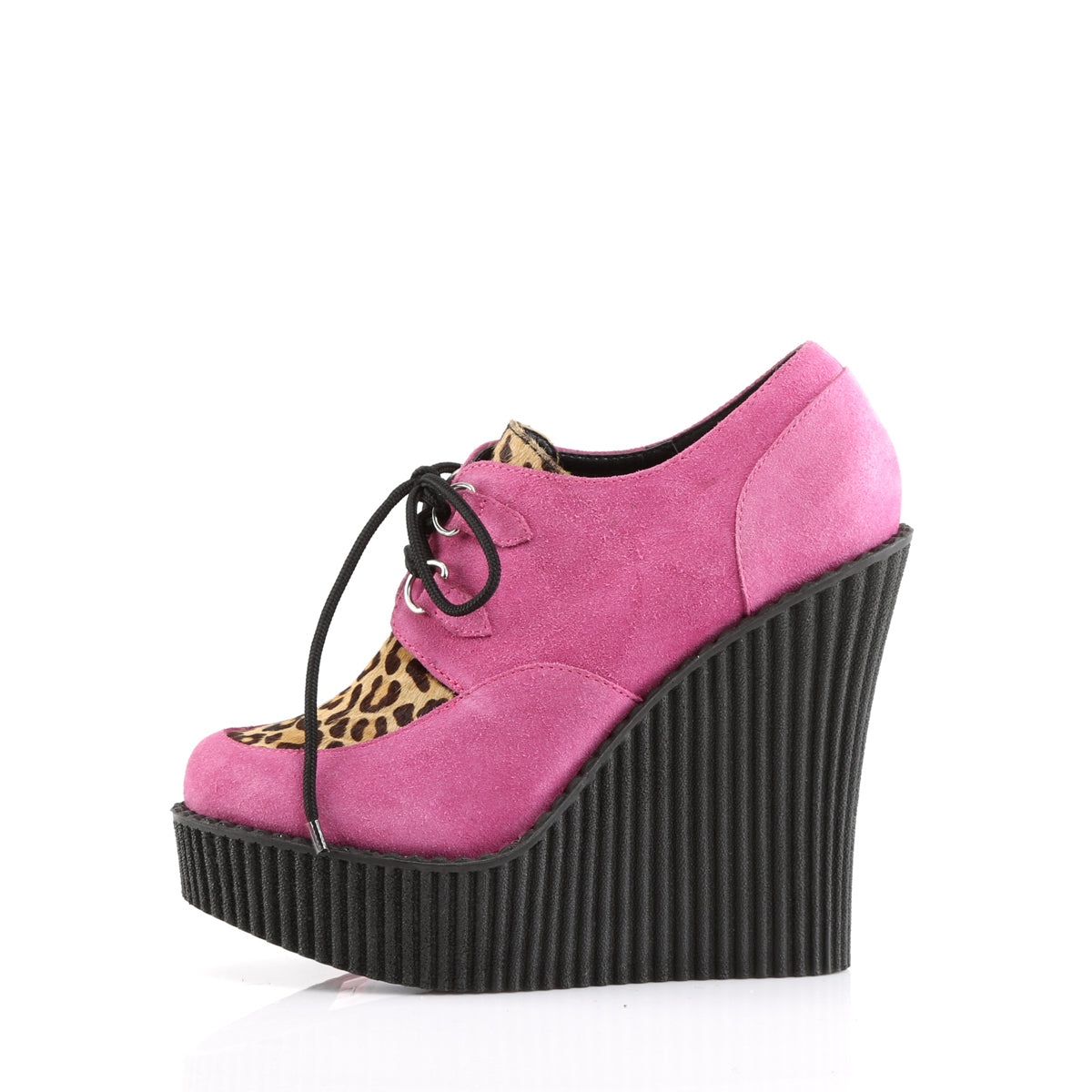 DemoniaCult Chaussure basse des femmes CREEPER-304 H.Pink Vegan Suede-Leopard Pony Pony Hair