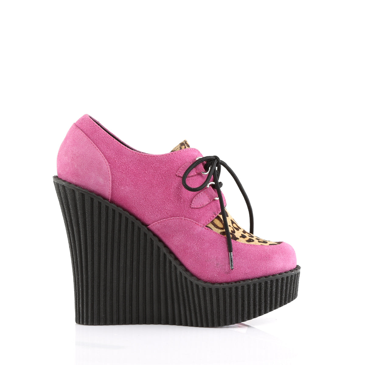 DemoniaCult Chaussure basse des femmes CREEPER-304 H.Pink Vegan Suede-Leopard Pony Pony Hair