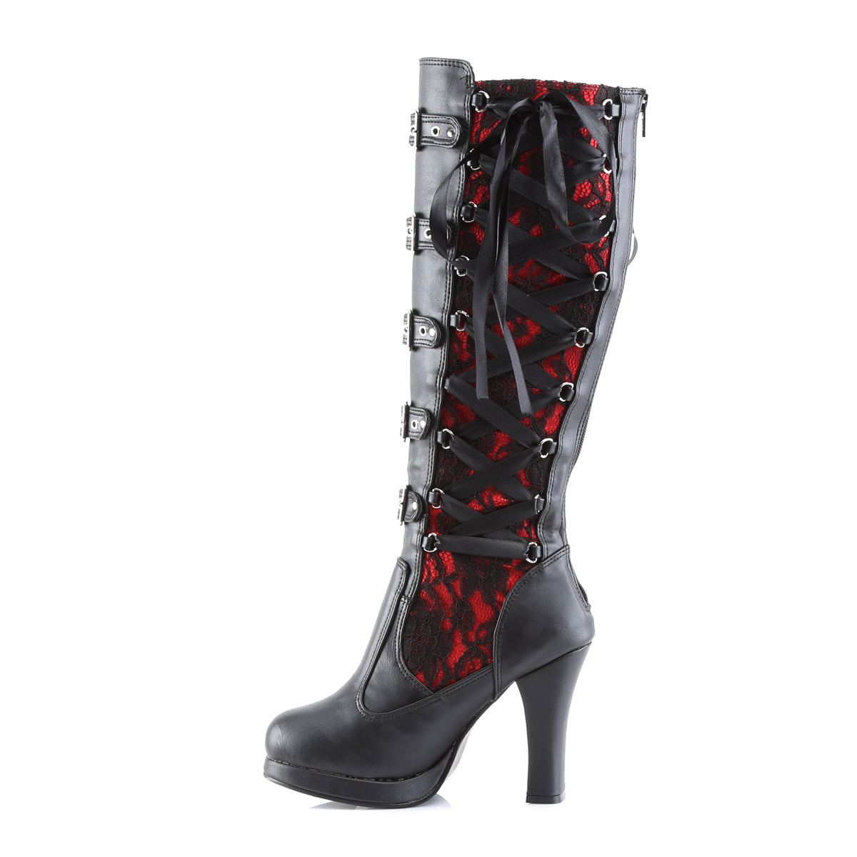 DemoniaCult Bottes de femmes CRYPTO-106 cuir végétalien BLK-rouge