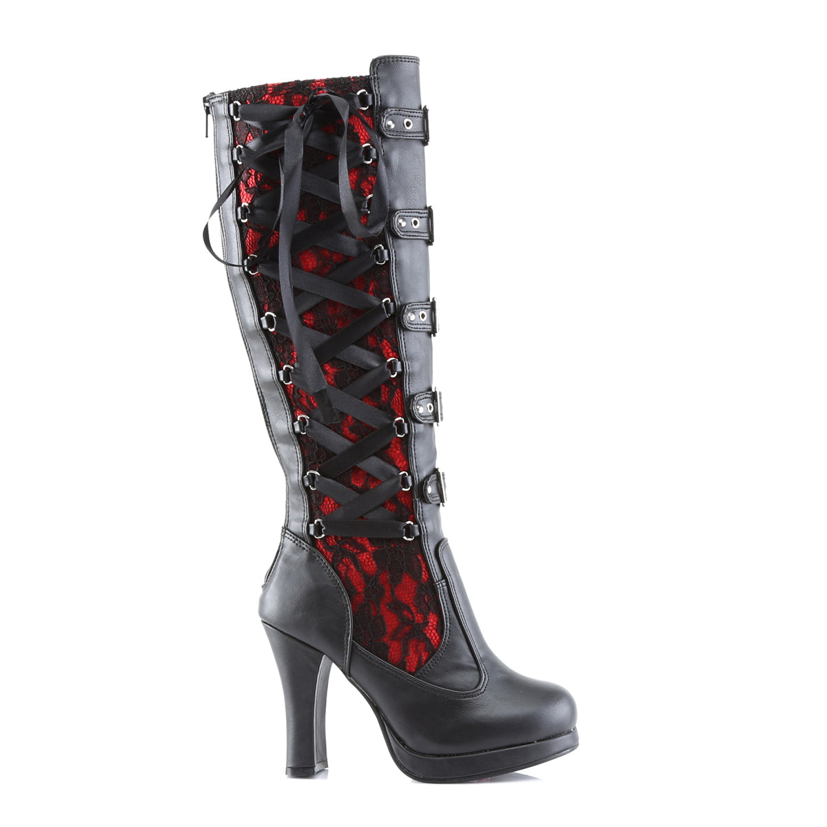 DemoniaCult Bottes de femmes CRYPTO-106 cuir végétalien BLK-rouge