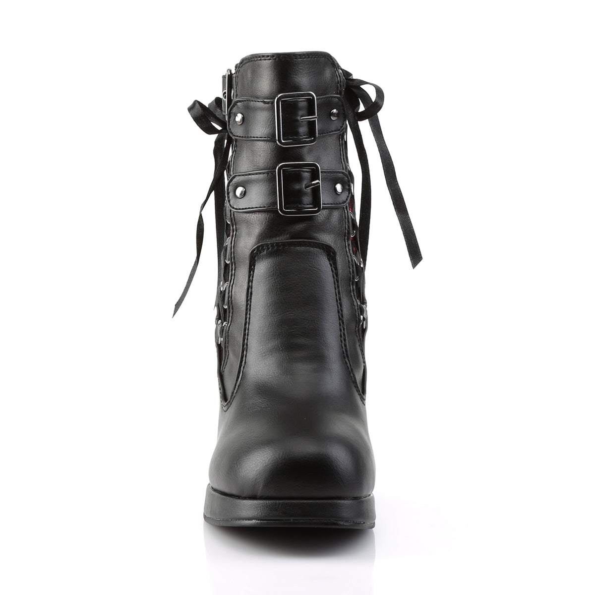 DemoniaCult Bottes de cheville des femmes CRYPTO-51 cuir végétalien en dentelle BLK-RED