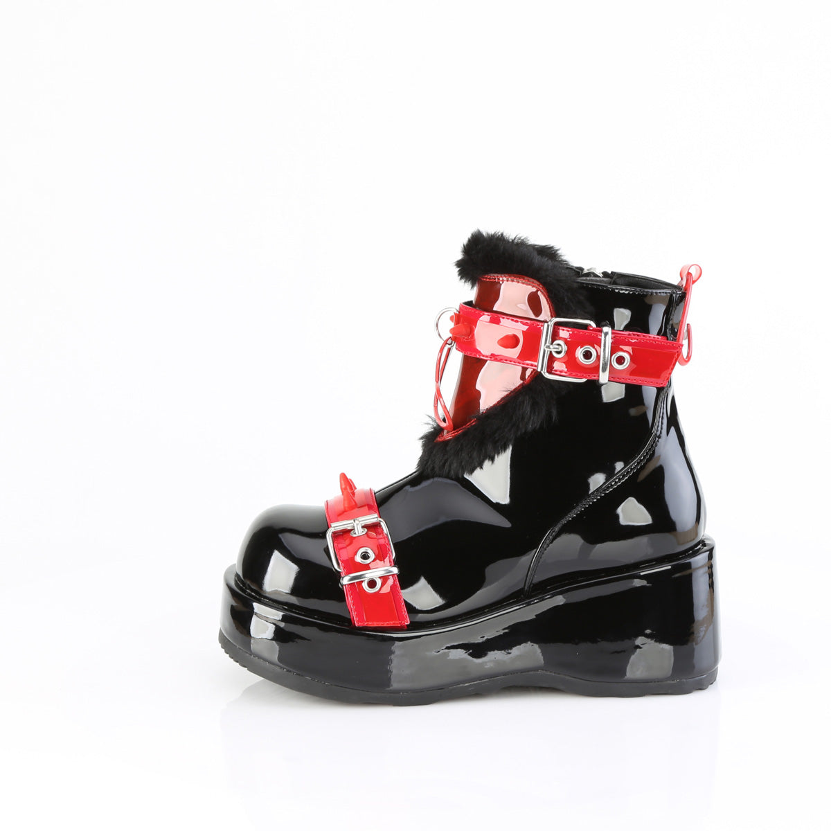 DemoniaCult Women's Ankle Boots CUBBY-57 Blk Pat-Red PVC