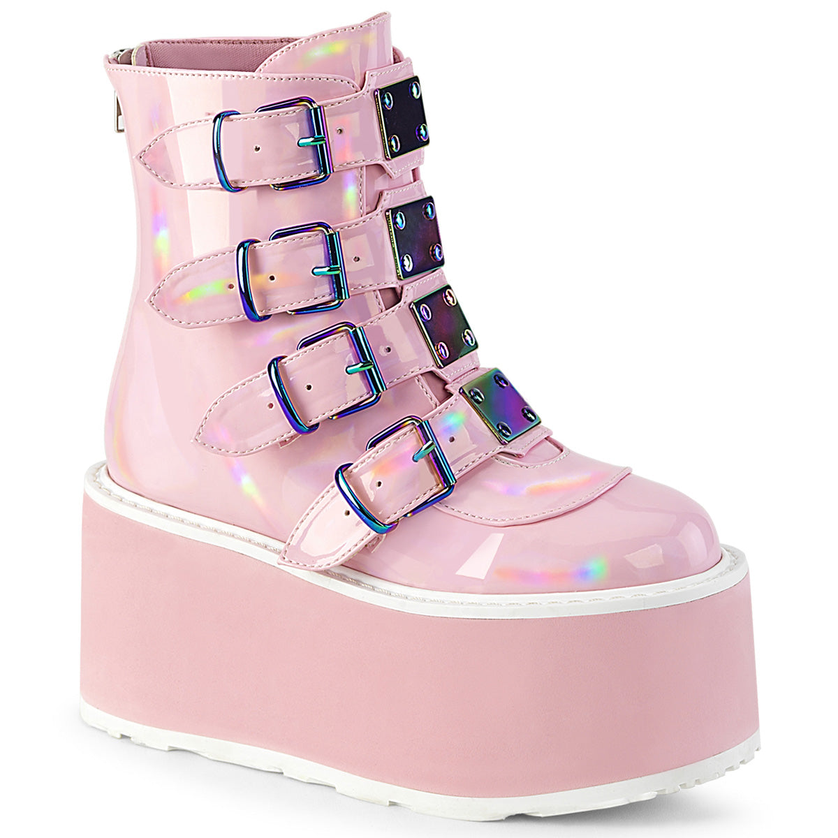 DemoniaCult Bottines DAMNED-105 B. Holo rose Pat