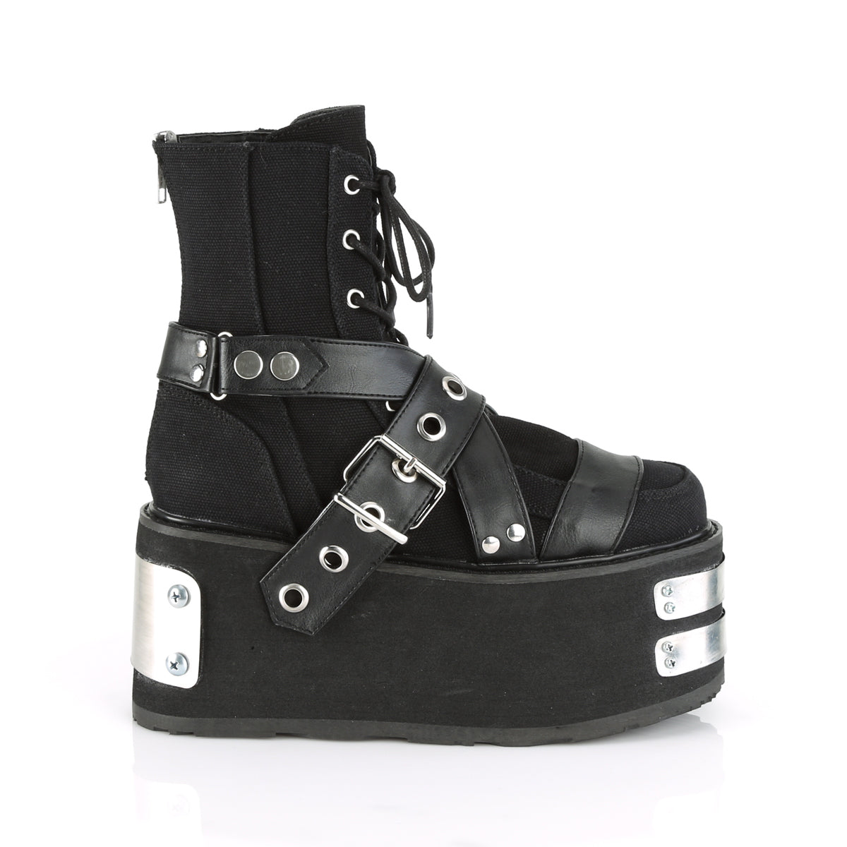 DemoniaCult Bottes de cheville des femmes DAMNED-116 Cuir Vegan Blk en toile