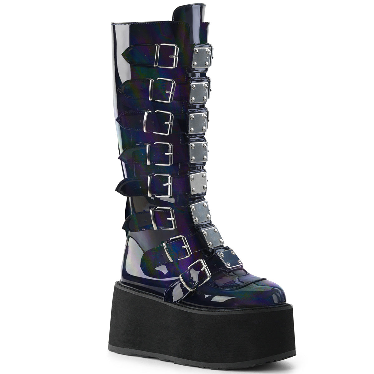 DemoniaCult Bottes de femmes DAMNED-318 Cuir végétalien Blk Hologram
