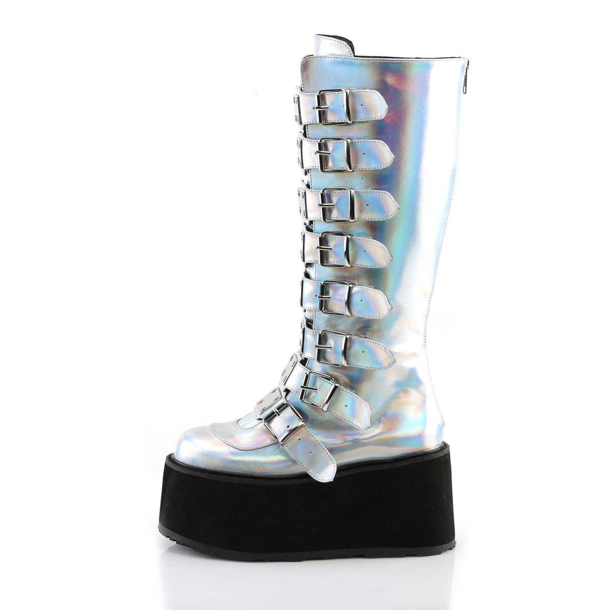 DemoniaCult Bottes de femmes DAMNED-318 Hologramme en cuir végétalien