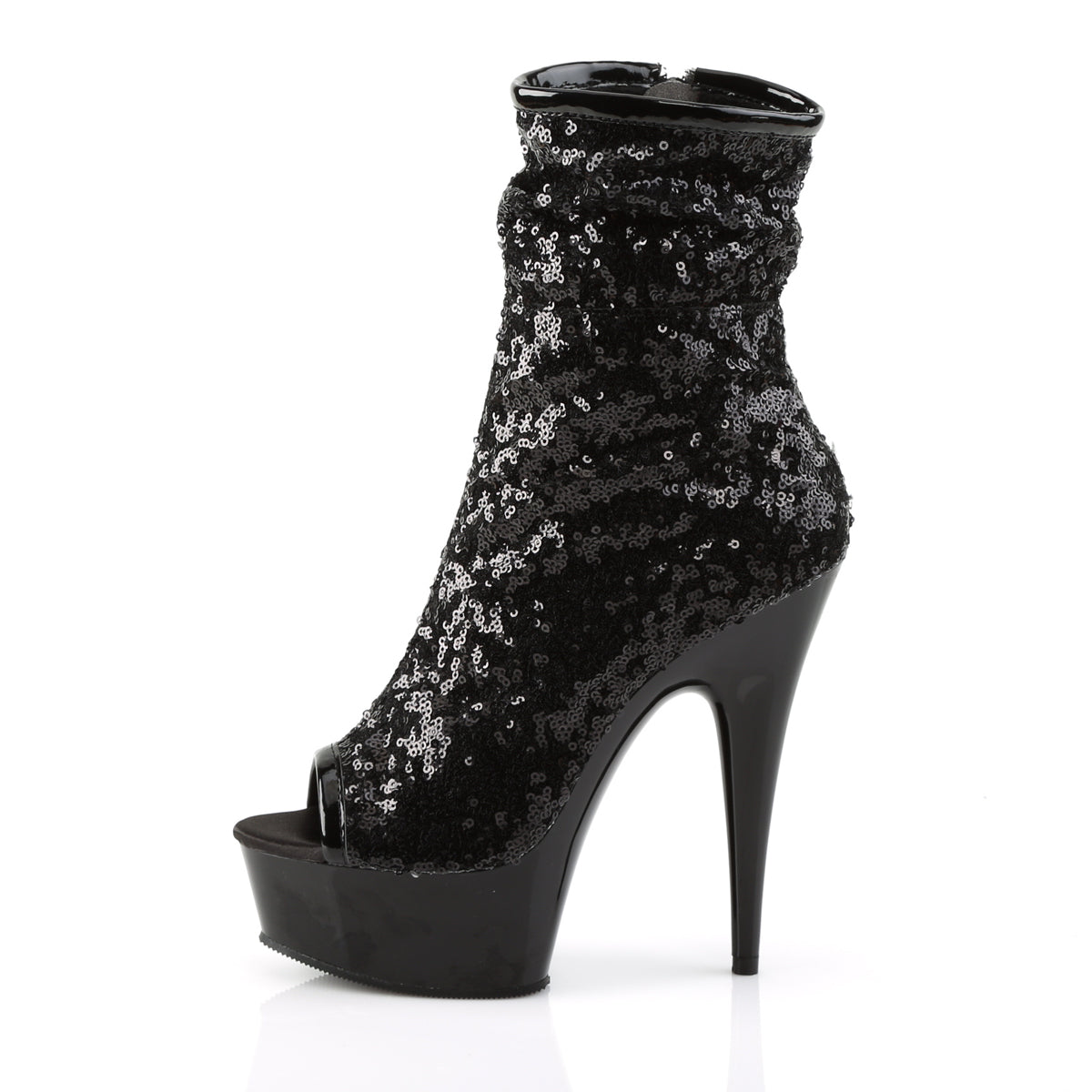 Pleaser Bottines pour femmes DELIGHT-1008SQ Blk paillettes / chrome de l'étain noir