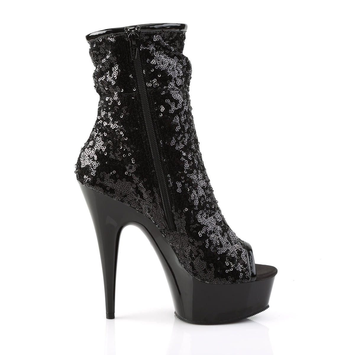 Pleaser Bottines pour femmes DELIGHT-1008SQ Blk paillettes / chrome de l'étain noir