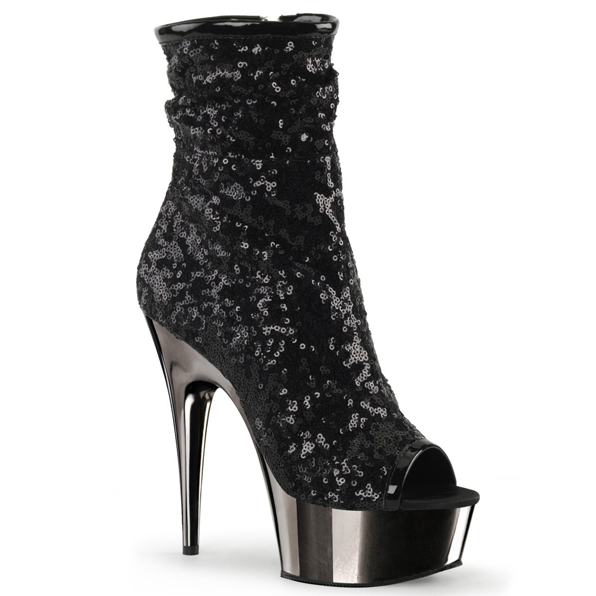 Pleaser Bottines pour femmes DELIGHT-1008SQ Blk paillettes / chrome de l'étain noir