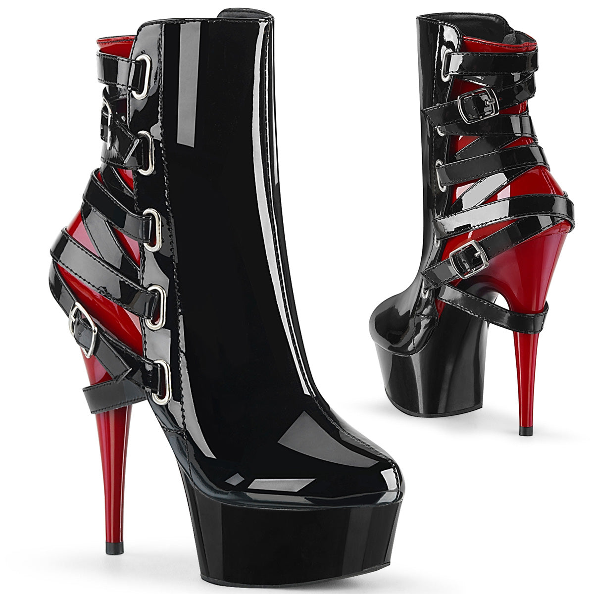 Pleaser Bottines pour femmes DELIGHT-1012 BLK-ROUGE PAT / BLK-RED