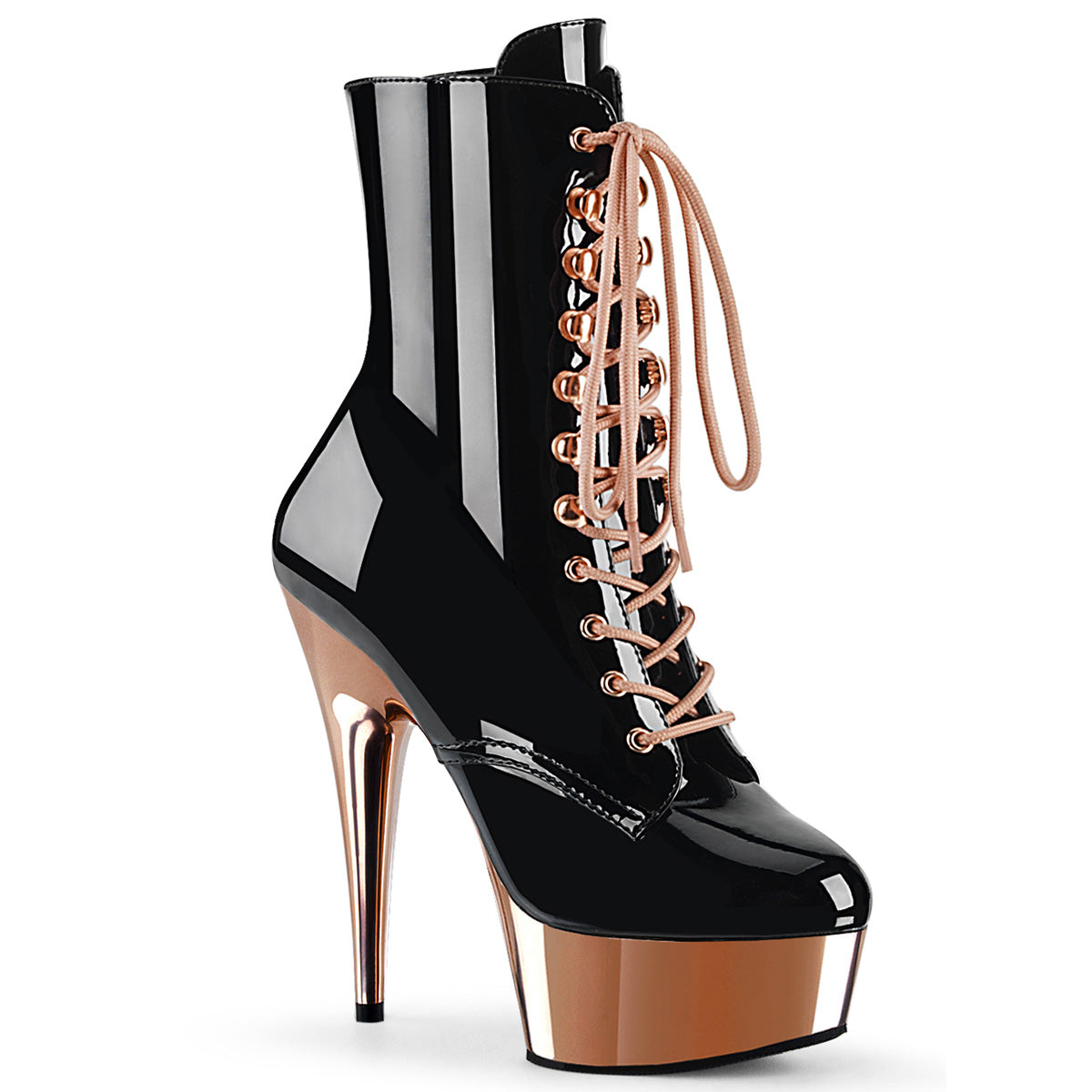 Pleaser Bottines pour femmes DELIGHT-1020 Blk Pat / Rose Or Chrome