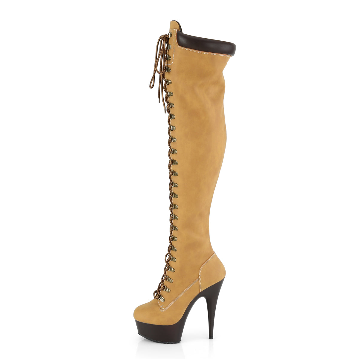 Pleaser Bottes pour femmes DELIGHT-3000tl Tan Nubuck Faux Cuir / Dark Brown Matte