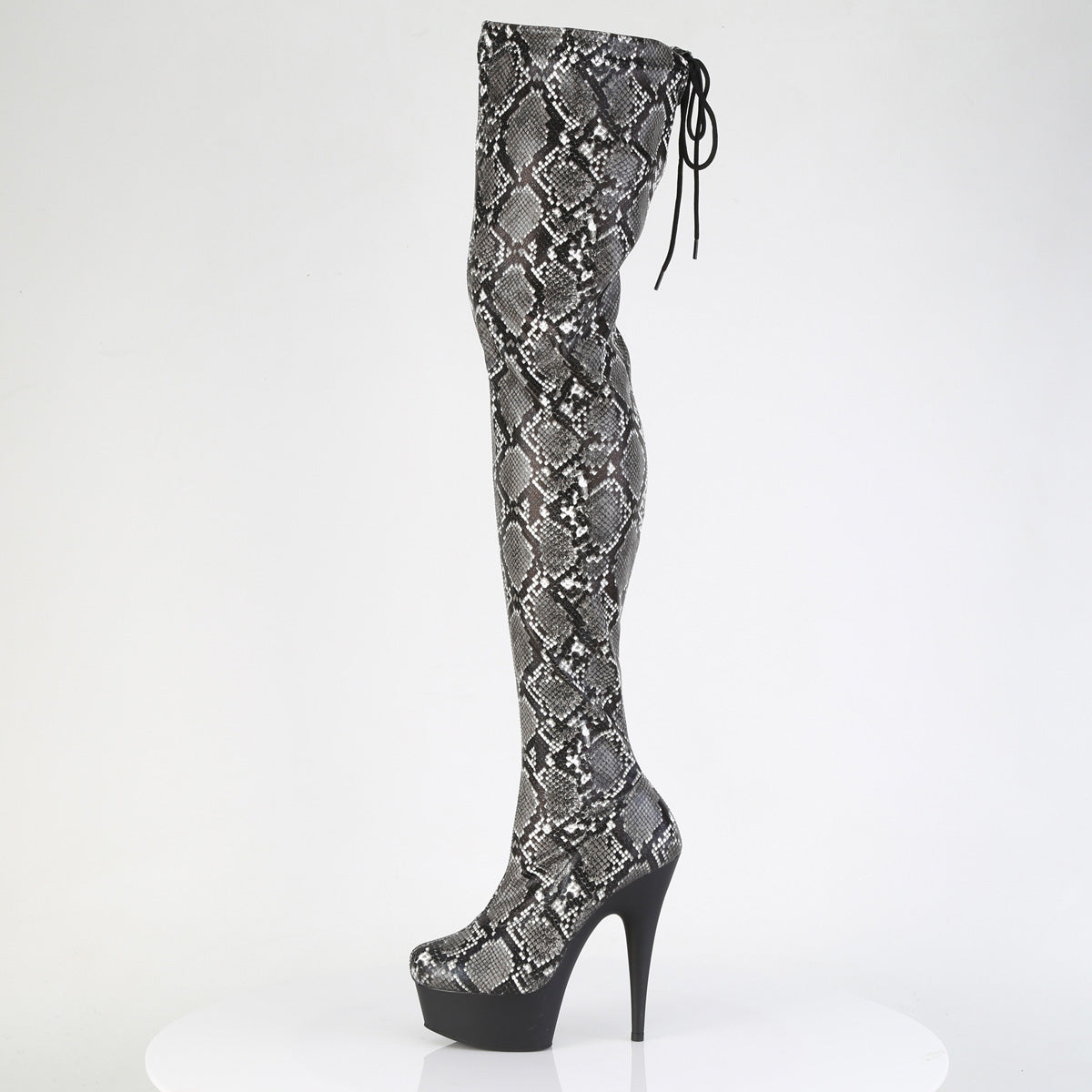Pleaser Women's Platform Shoes DELIGHT-3008SP-BT Grey-Blk Snake Print/Blk Matte