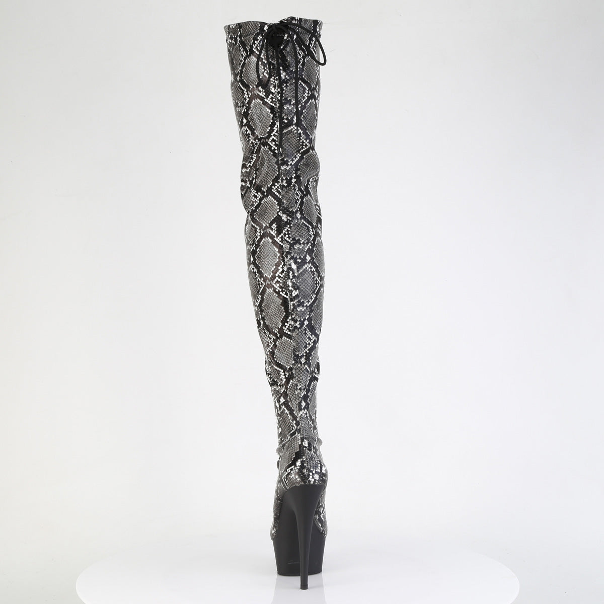 Pleaser Women's Platform Shoes DELIGHT-3008SP-BT Grey-Blk Snake Print/Blk Matte