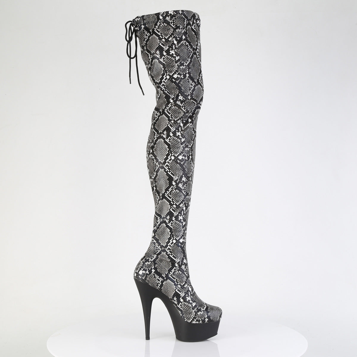 Pleaser Women's Platform Shoes DELIGHT-3008SP-BT Grey-Blk Snake Print/Blk Matte