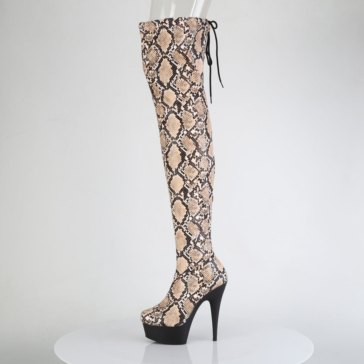 Pleaser Women's Platform Shoes DELIGHT-3008SP-BT Tan-Brown Snake Print/Blk Matte