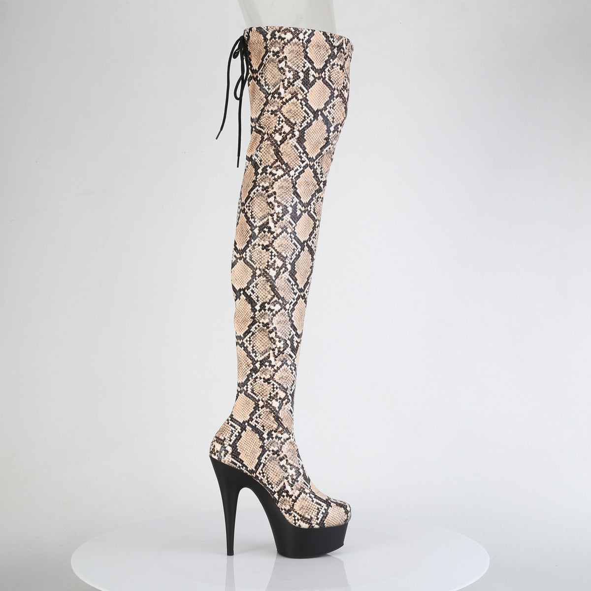 Pleaser Women's Platform Shoes DELIGHT-3008SP-BT Tan-Brown Snake Print/Blk Matte