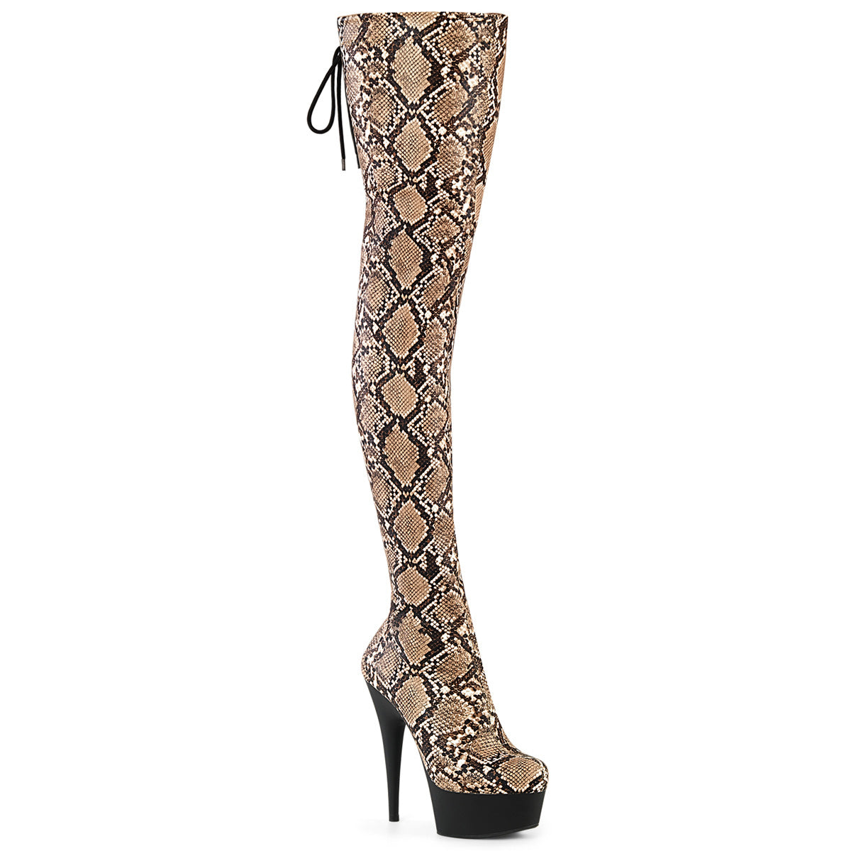 Pleaser Women's Platform Shoes DELIGHT-3008SP-BT Tan-Brown Snake Print/Blk Matte