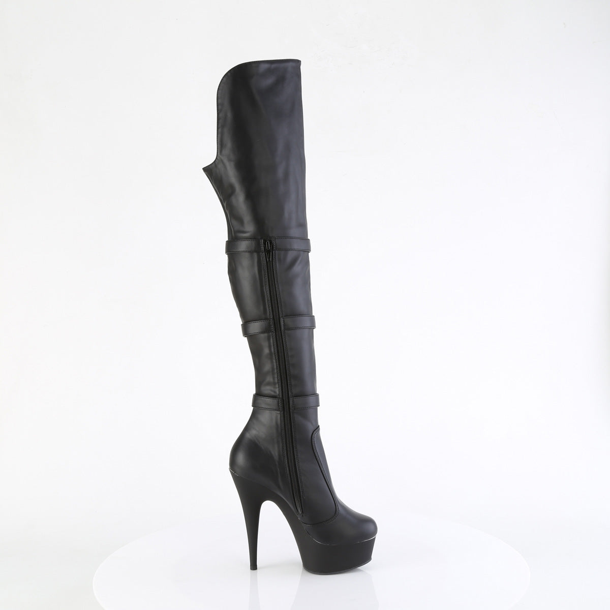 Pleaser DELIGHT-3018 Blk Str. Faux Leather/Blk Matte