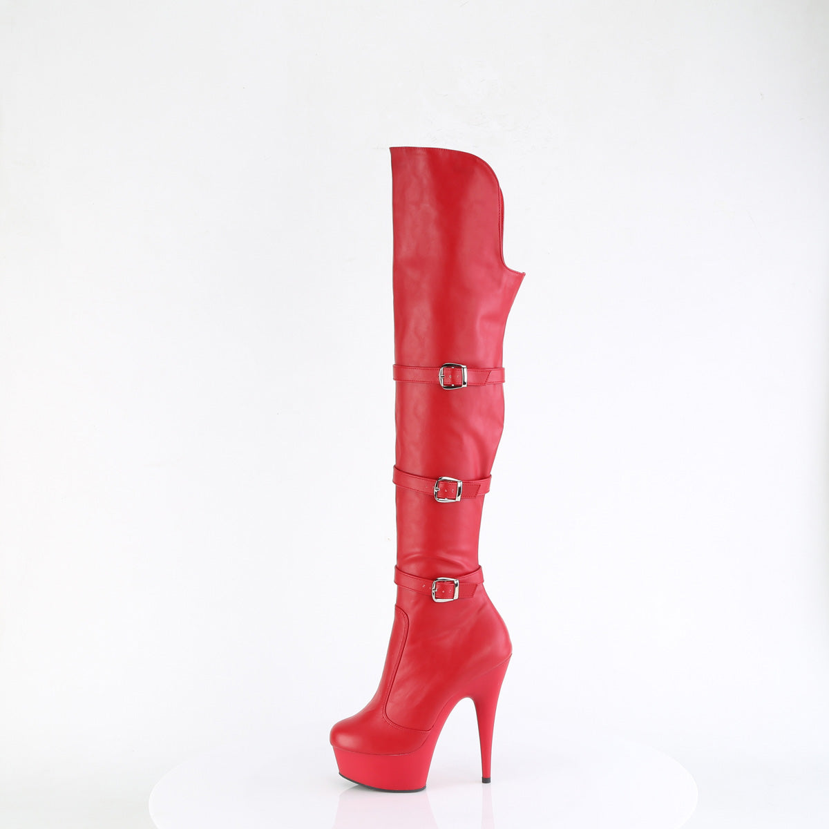 Pleaser Women's Platform Shoes DELIGHT-3018 Red Str. Faux Leather/Red Matte