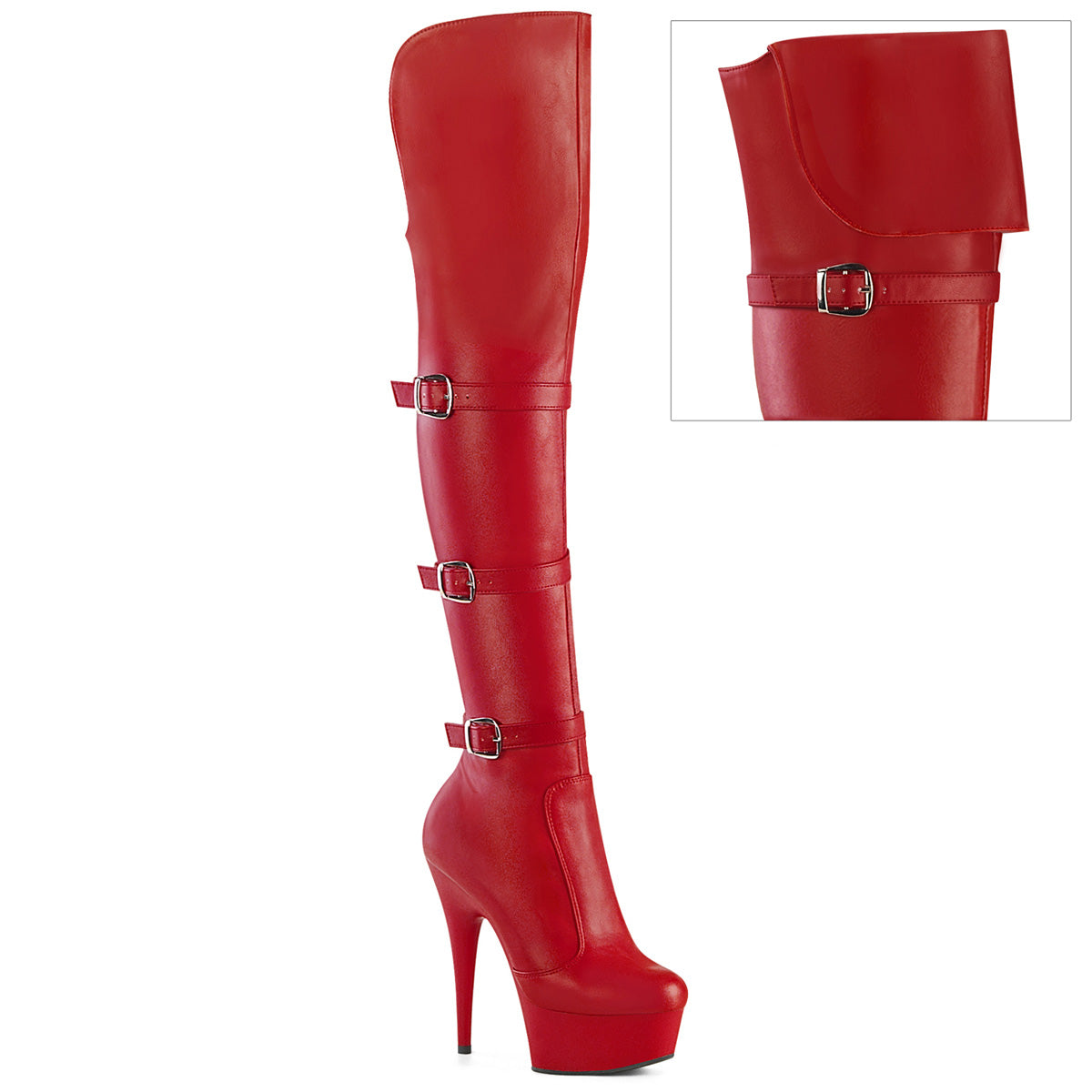 Pleaser Women's Platform Shoes DELIGHT-3018 Red Str. Faux Leather/Red Matte