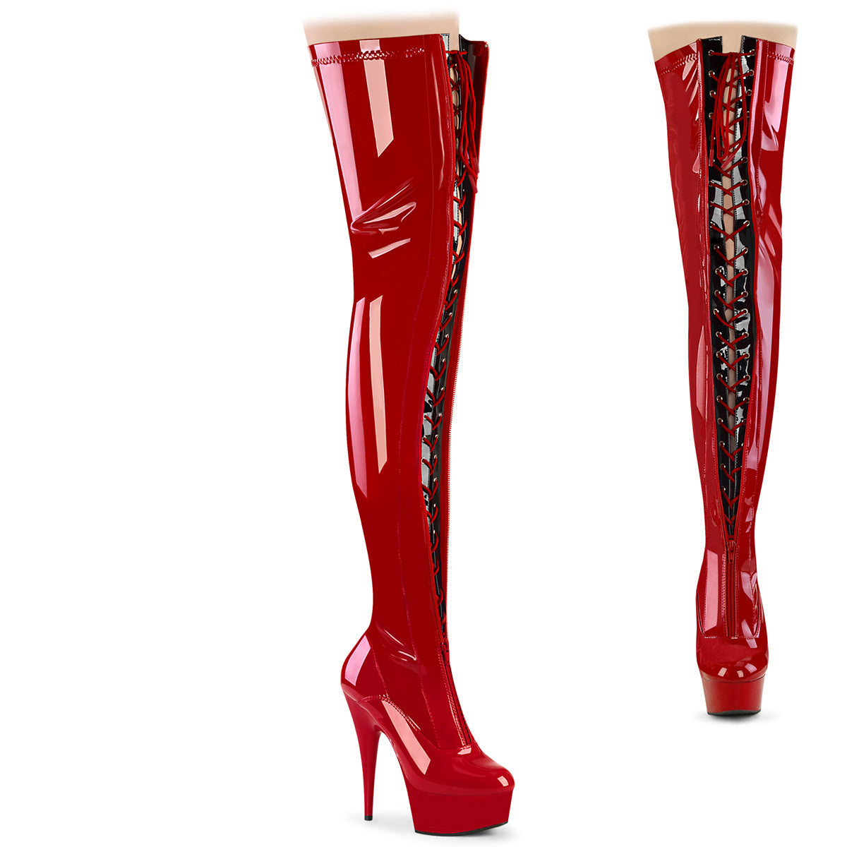 Pleaser Des bottes DELIGHT-3027 Red-Blk Str. Pat / rouge