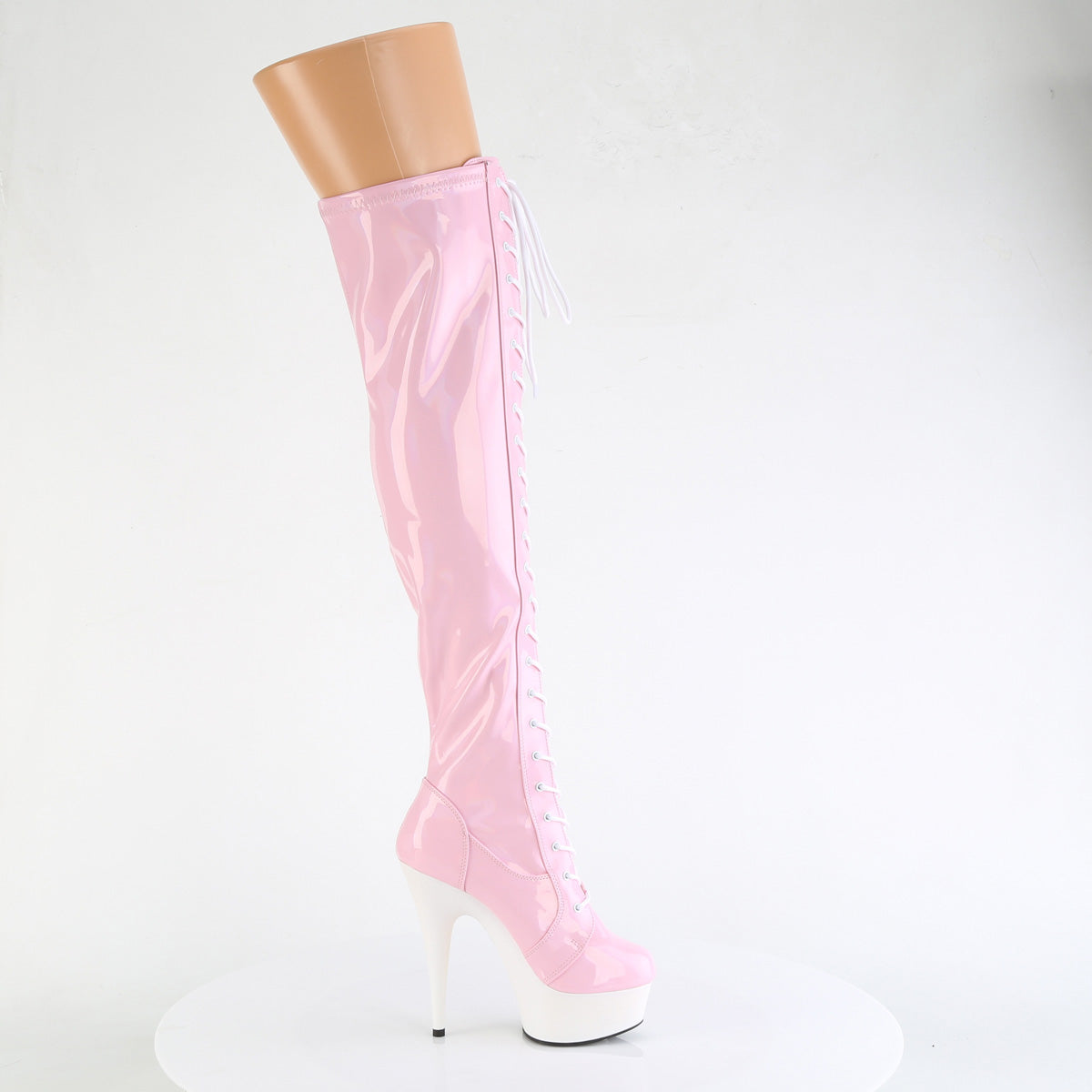 Pleaser DELIGHT-3029 B. Pink Str Hologram Pat / Wht Matte