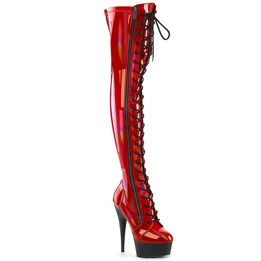 Pleaser   DELIGHT-3029 Red Str Hologram Pat / Blk Matte