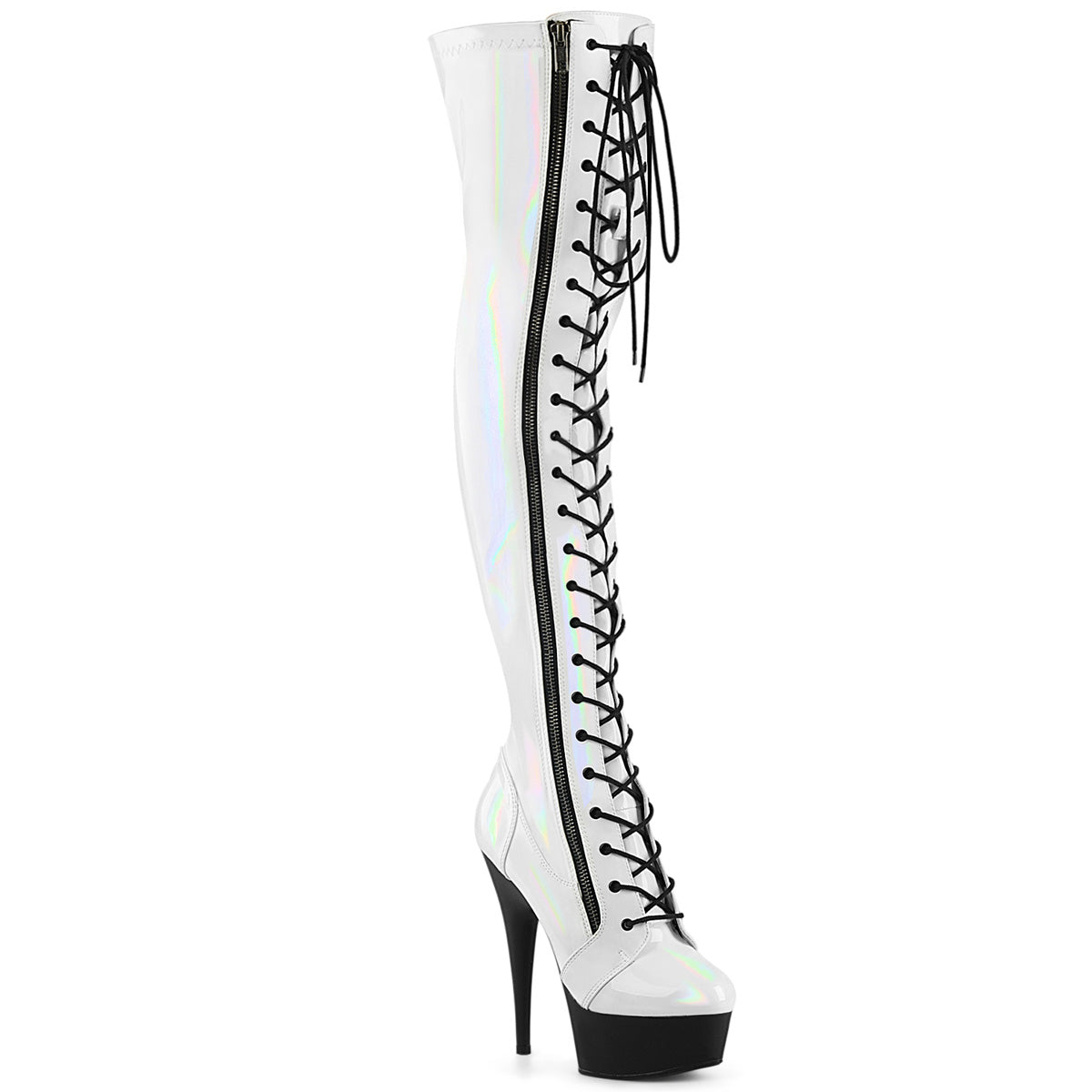 Pleaser DELIGHT-3029 Wht Str Hologram Pat / Blk Matte