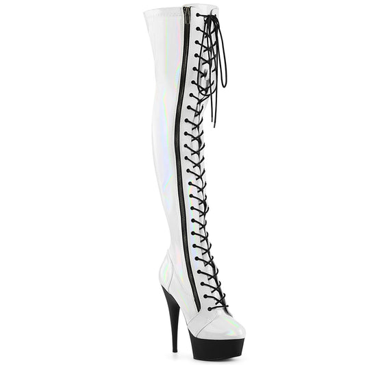 Pleaser   DELIGHT-3029 Wht Str Hologram Pat / Blk Matte